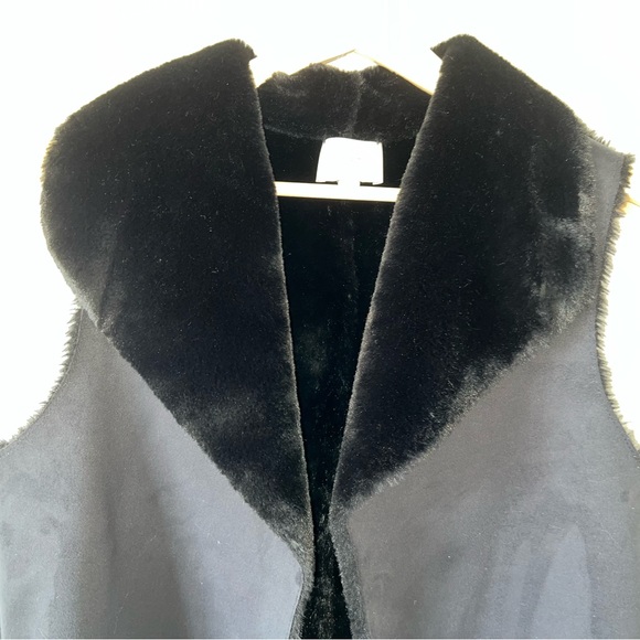 LOFT reversible shearling/suede vest black Sz S - Picture 4 of 13